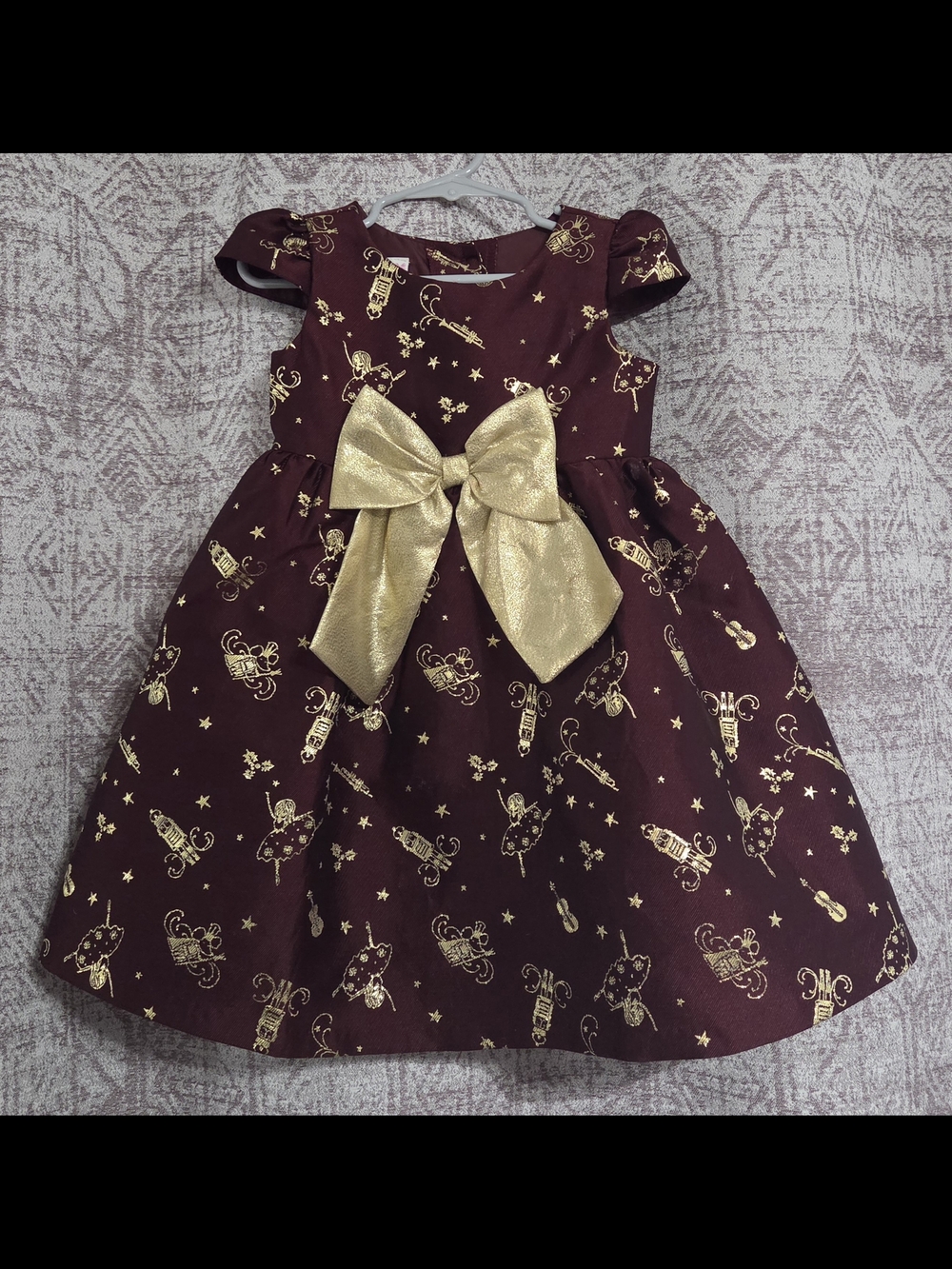 Bonnie Jean Burgundy Dress with Gold Accents